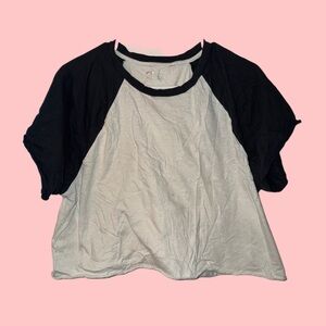 Aerie Black and White Cropped Raglan Tee
